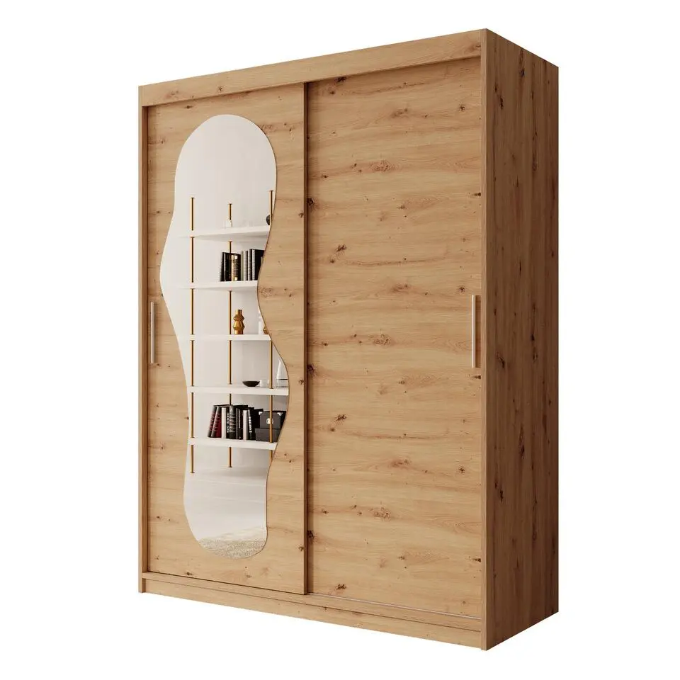 Meubella - Kledingkast Ulysses - Eiken - 150 cm - Met spiegel