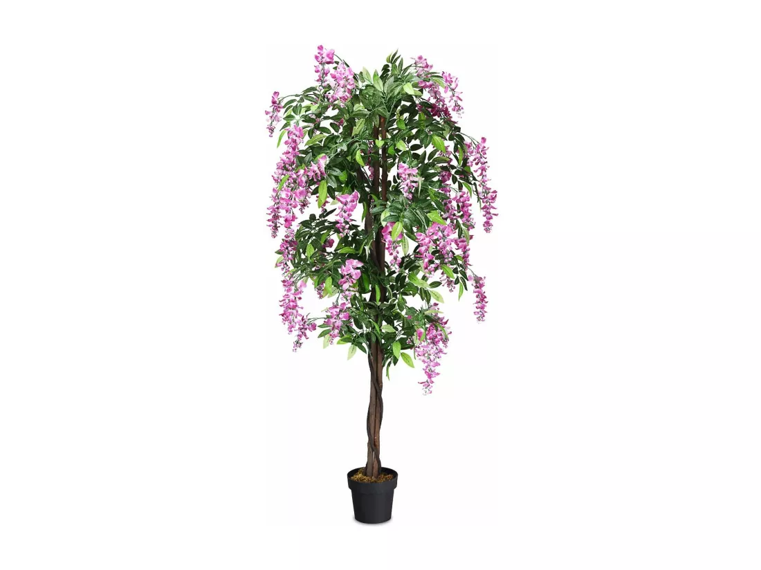 Arbre Artificiel Plante Artificielle en Pot avec Fausses Fleurs Roses Convient pour Intérieur ou Extérieur Wisteria 180cm