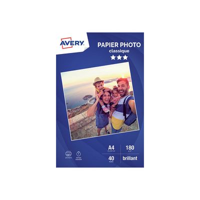 Avery - Papier Photo brillant - A4 - 180 g/m² - impression jet d'encre - 40 feuilles