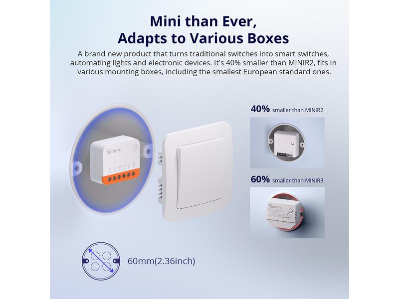SONOFF WLAN-Lichtaktor MINIR4, 2400 W, 1-fach Extra kleiner MINI Extreme Wi-Fi Smart Switch