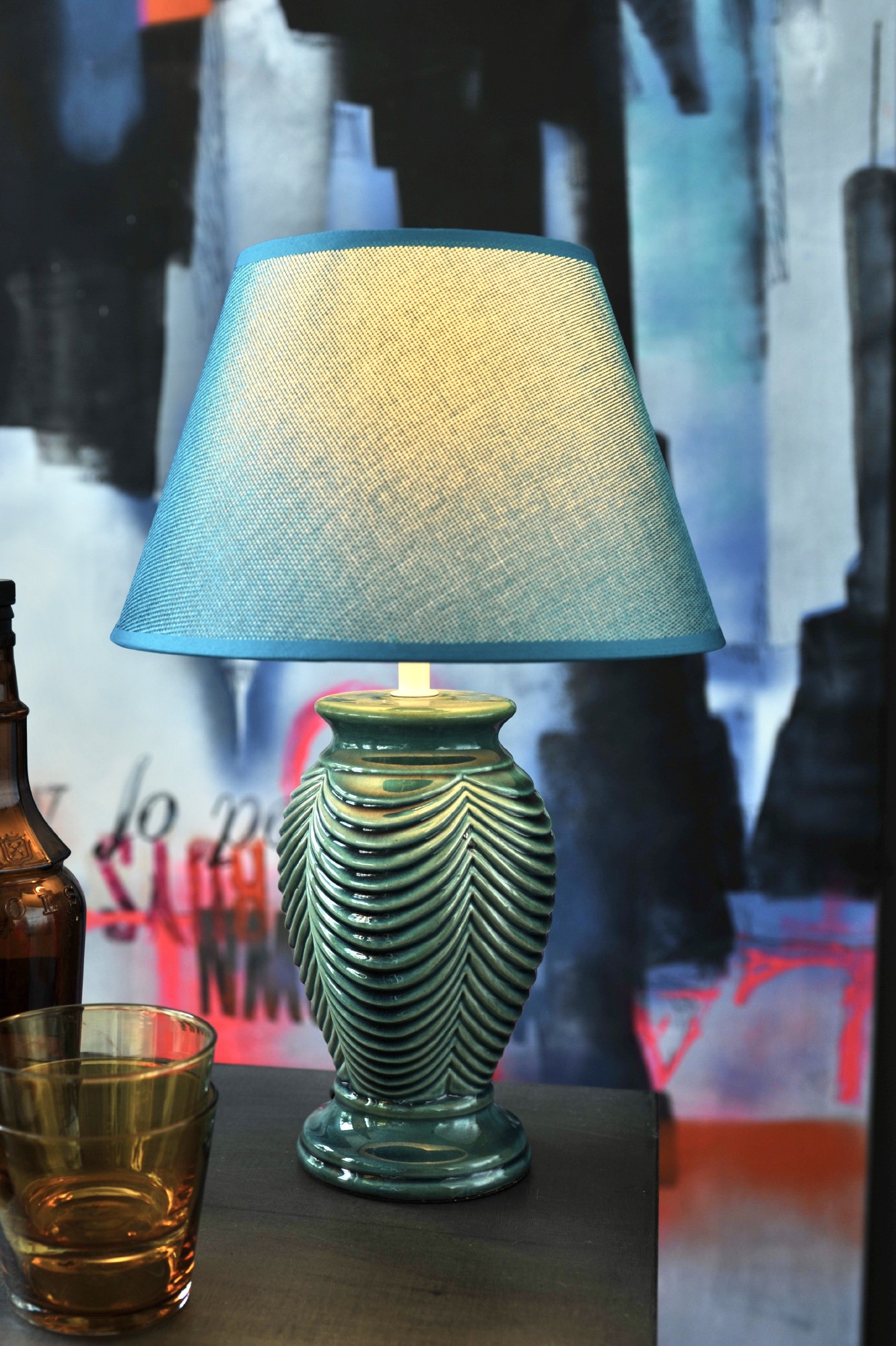 Tischlampe 'Gamprin', blau, Ø 25 cm, H 39 cm von fischer's lagerhaus