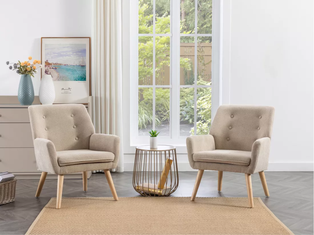 Fauteuil en tissu beige SERINO