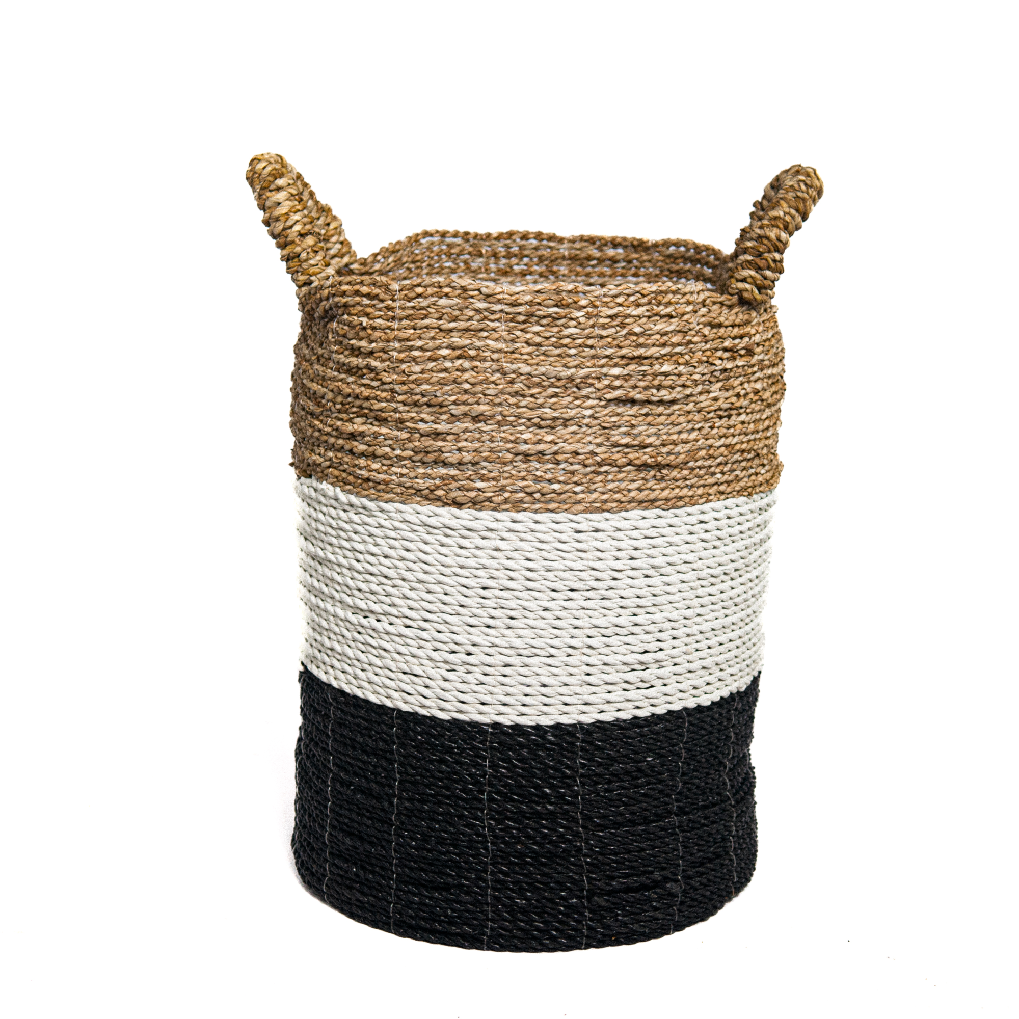 Zeegras waterhyacint gevlochten mand natural/wit/zwart S