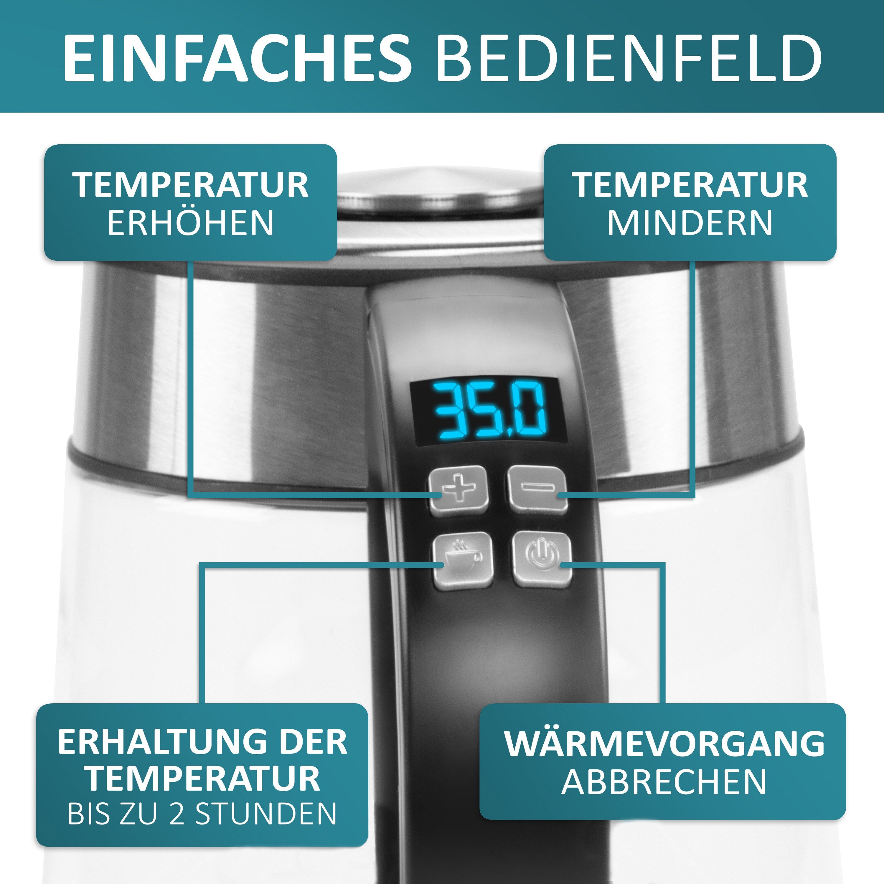 Ecosa Glas Wasserkocher m. Temperatureinstellung LED Beleuchtung 1.7L