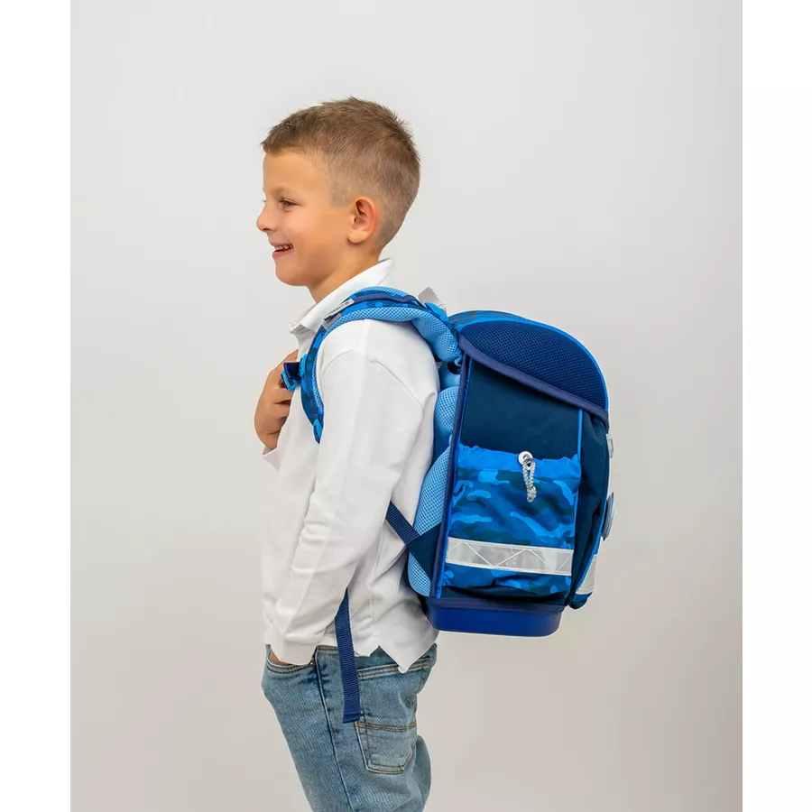 Belmil Schulranzen Classy Schulranzen Set 5-teilig mit Brustgurt Blue Camouflage