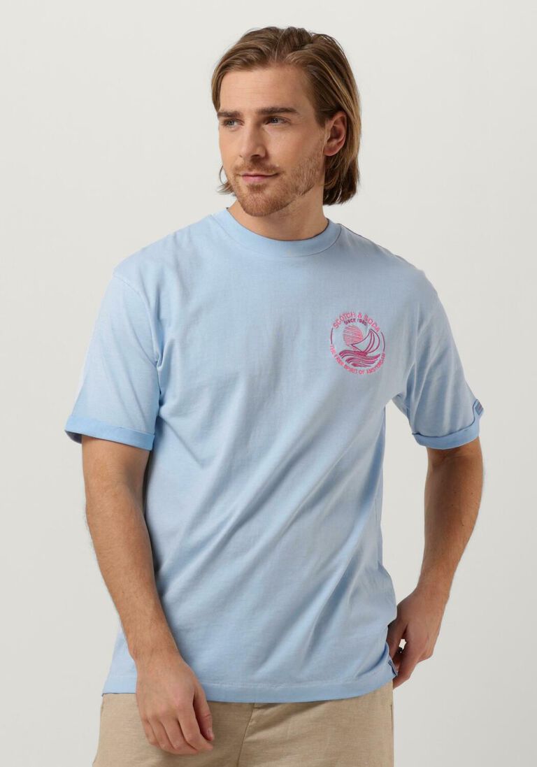 SCOTCH & SODA lichtblauwe scotch & soda t-shirt cold dye tee with chest artwork