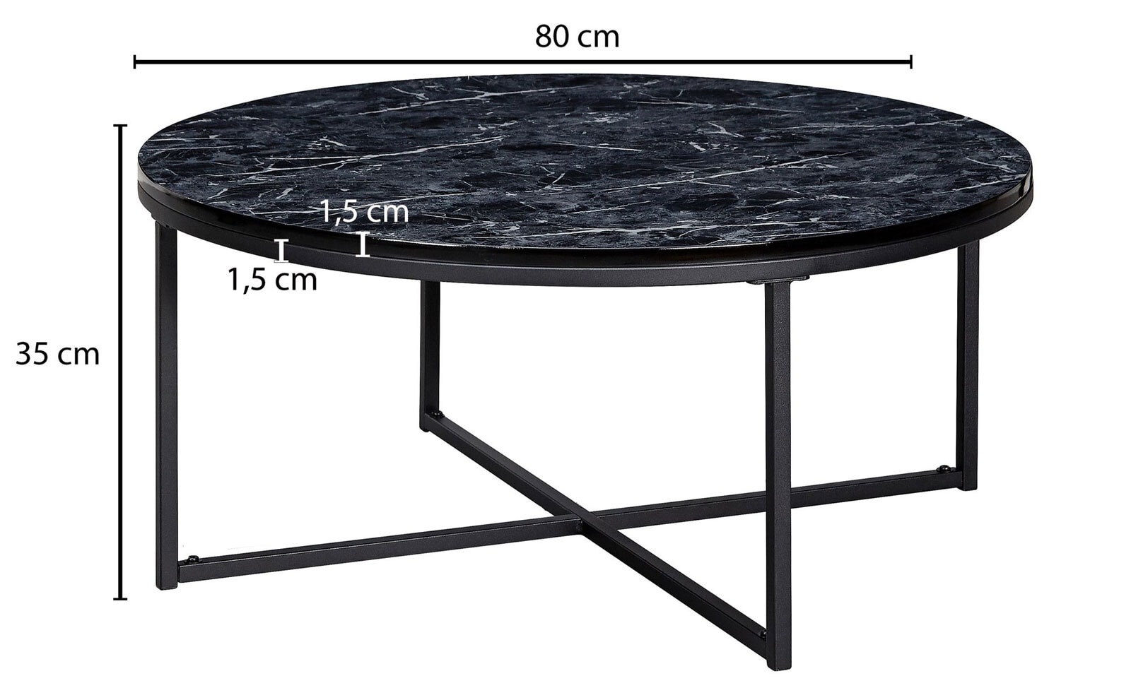 Couchtisch rund 80 cm Schwarz/Marmor Optik Schwarz