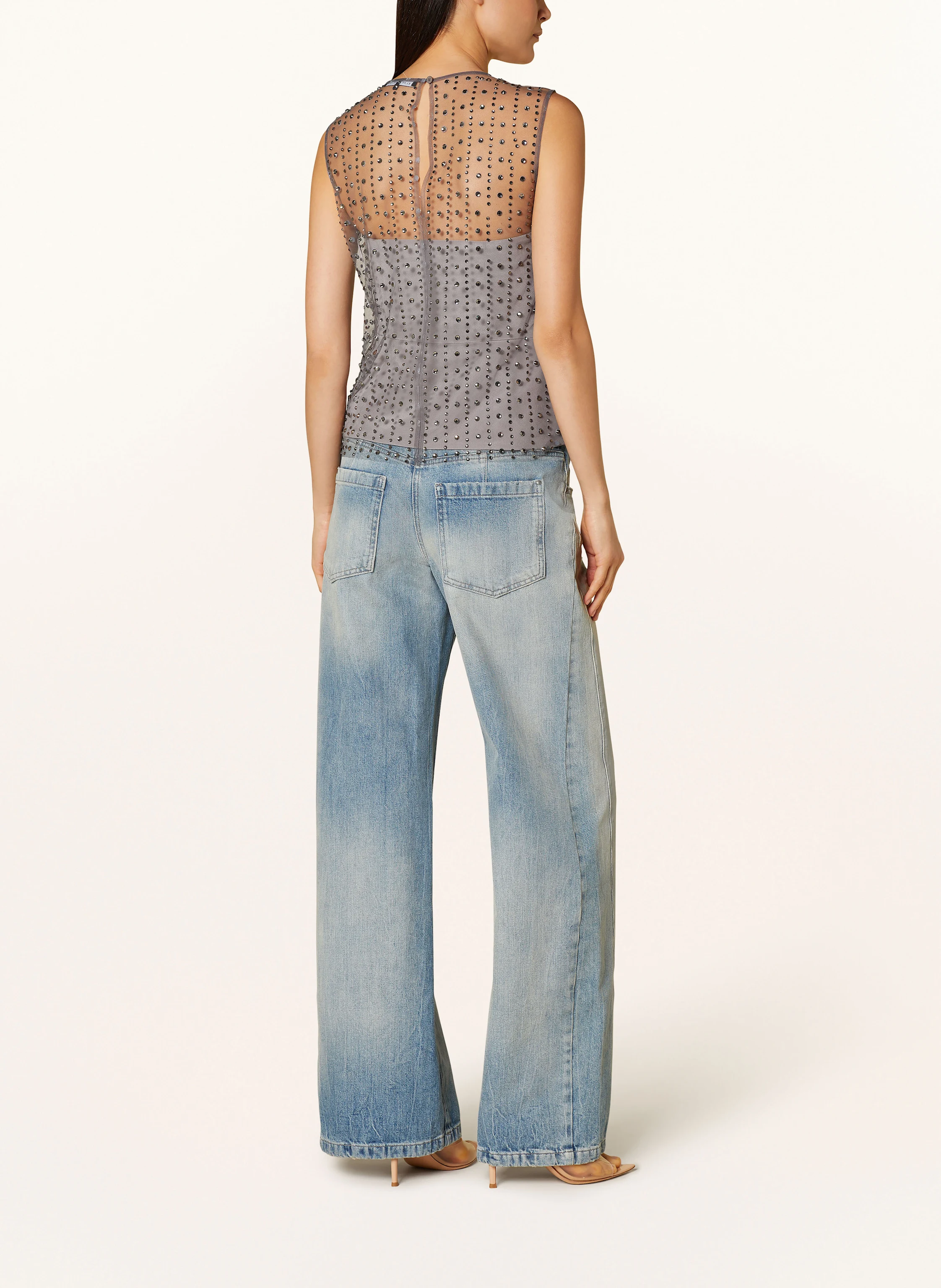 LUISA CERANO Mesh-Top mit Schmucksteinen