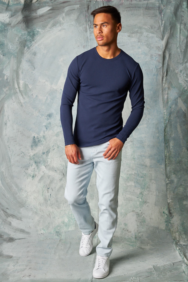 T-shirt manches longues texturé bleu foncé