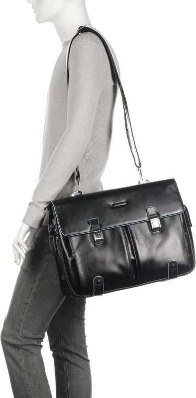 Piquadro - Blue Square - Computer Briefcase - Zwart - Kalfsleer