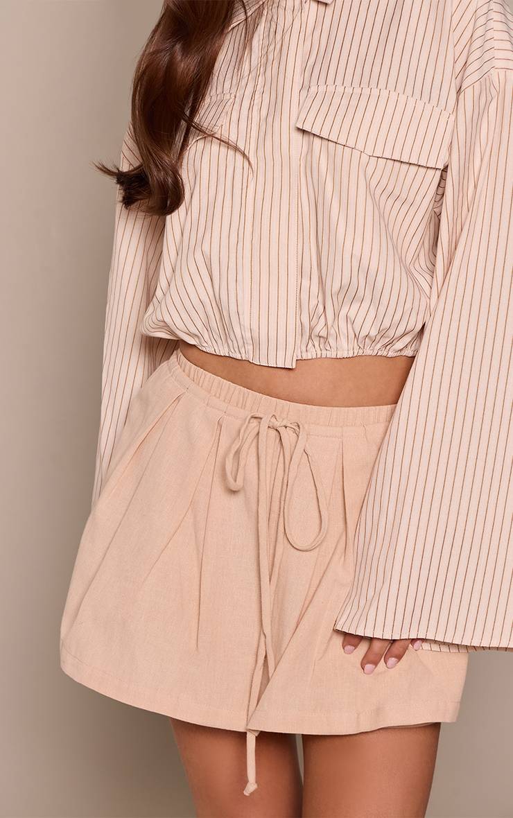 Sable Mini-jupe En Mélange Coton Lin Avec Détail Panneau Noué