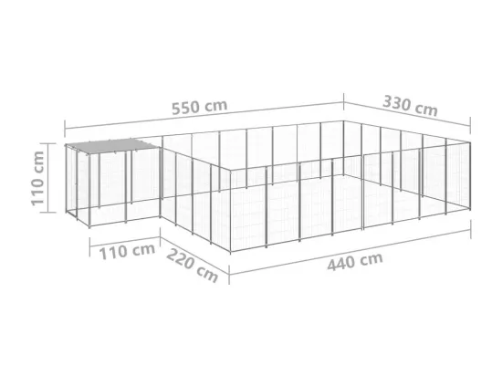 Chenil extérieur cage enclos argenté 550 x 330 x 110 cm 02_0000241