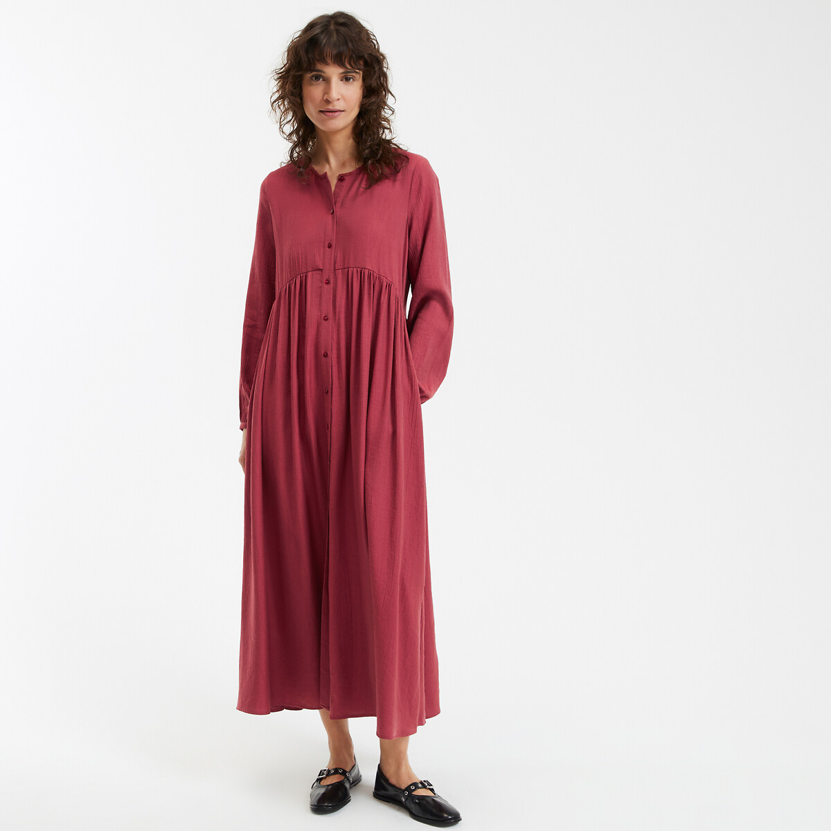 COLEÇÕES LA REDOUTE<br>Vestido longo, mangas compridas. Assinatura SUZIE