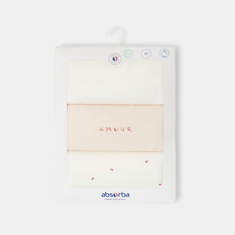 Lot de 3 bodies manches longues en coton bio rose mixte Absorba