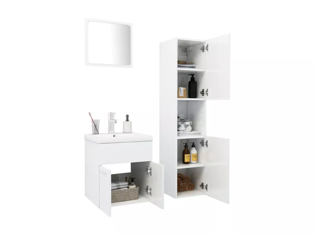 Ensemble de meubles de salle de bain Blanc brillant Aggloméré