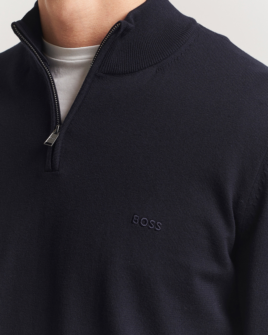BOSS BLACK Padro Cotton Knitted Half Zip Dark Blue