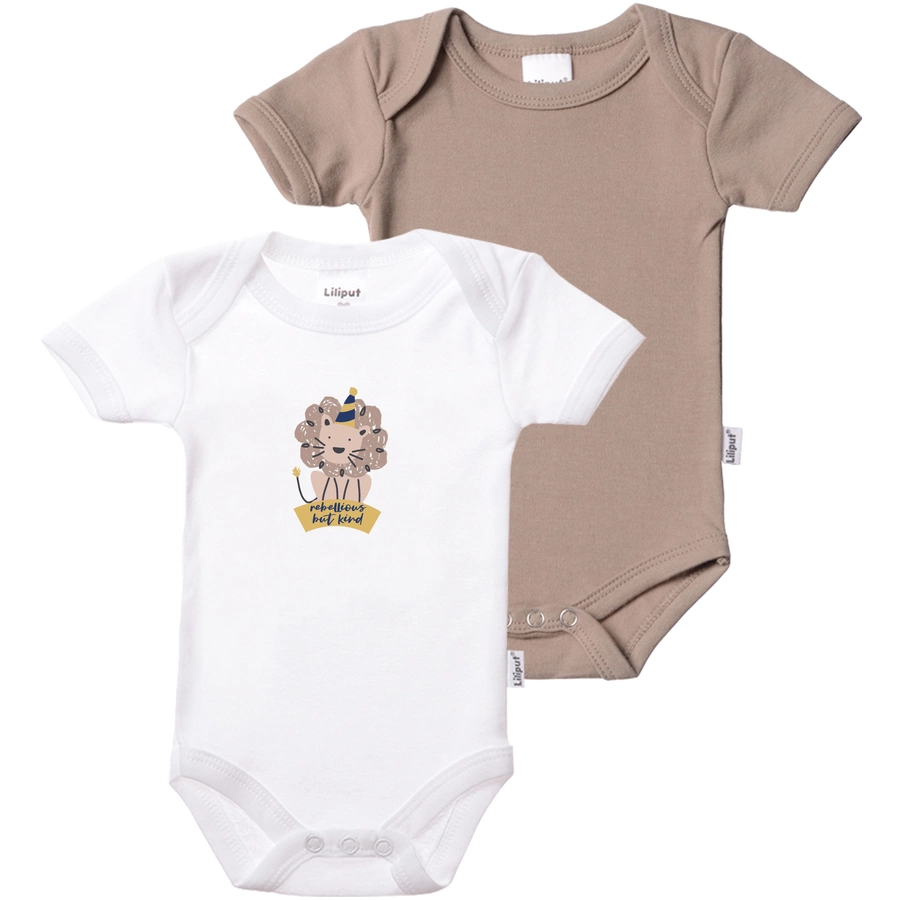 Liliput Baby-Bodies 2-tlg. Löwe weiss coffee