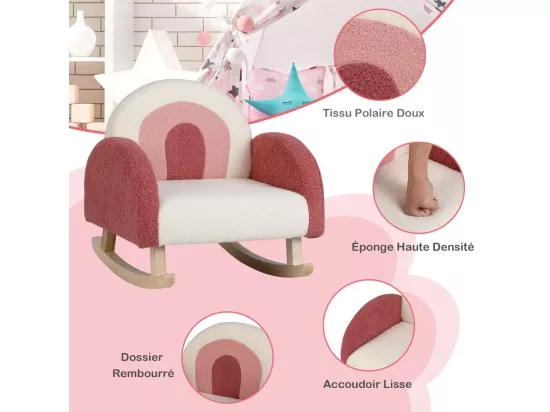 Fauteuil à Bascule Enfant, Fauteuil en Peluche Moderne avec Pieds en Bois de Peuplier à Bascule Massif, Design Anti-Renversement, Aspect Mignon, pour Enfant de 3 à 5 Ans