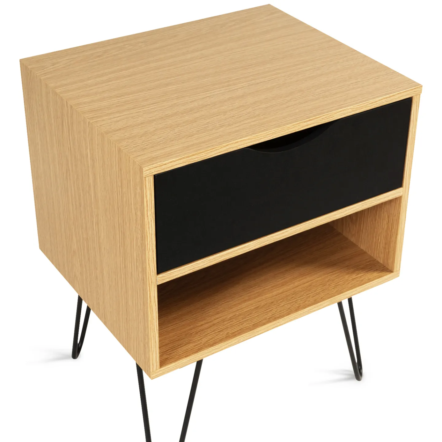 Lot de 2 tables de chevet NOEMI 1 tiroir avec niche bois pied épingle