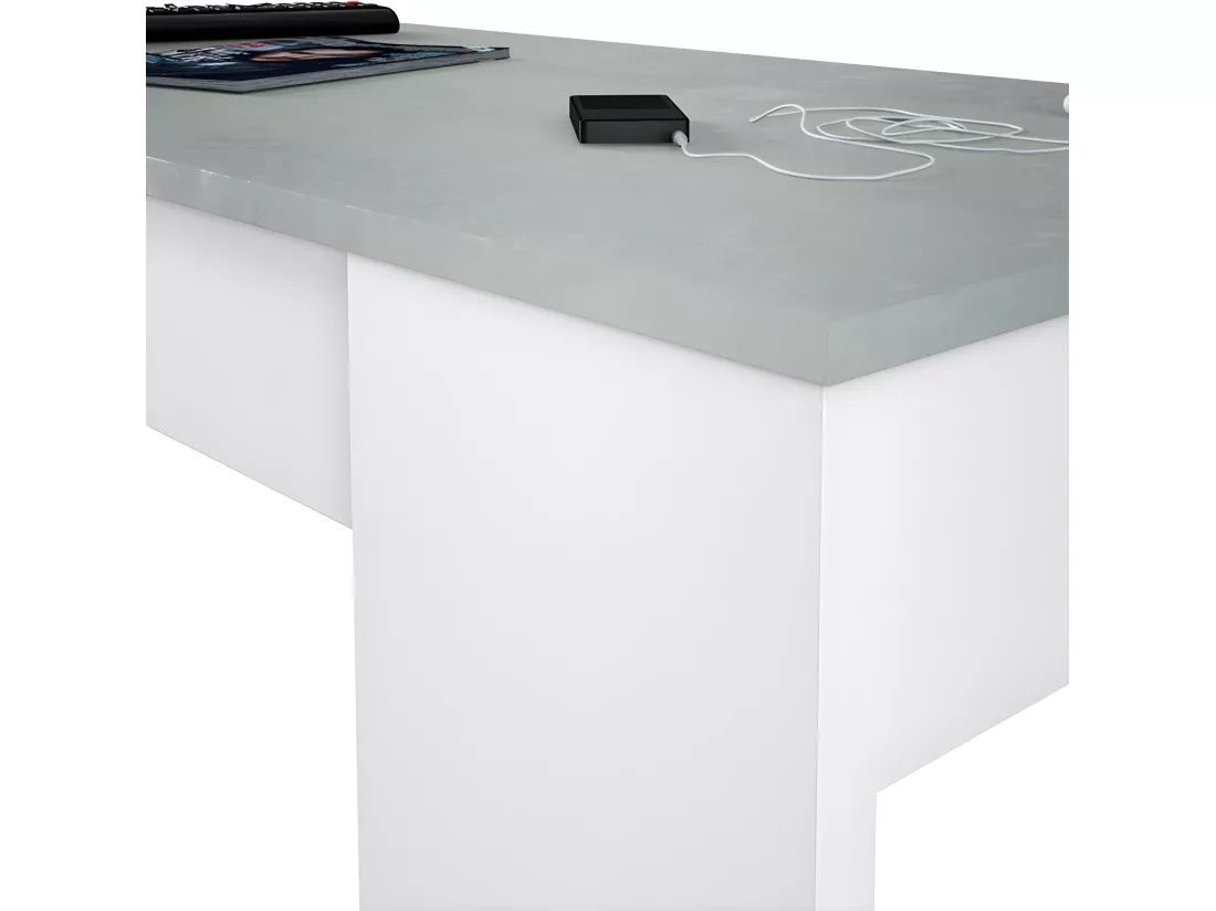 Table basse modulable coloris Blanc Artik / Ciment en mélamine avec plateau - Dim : 45 x 100 x 50 cm