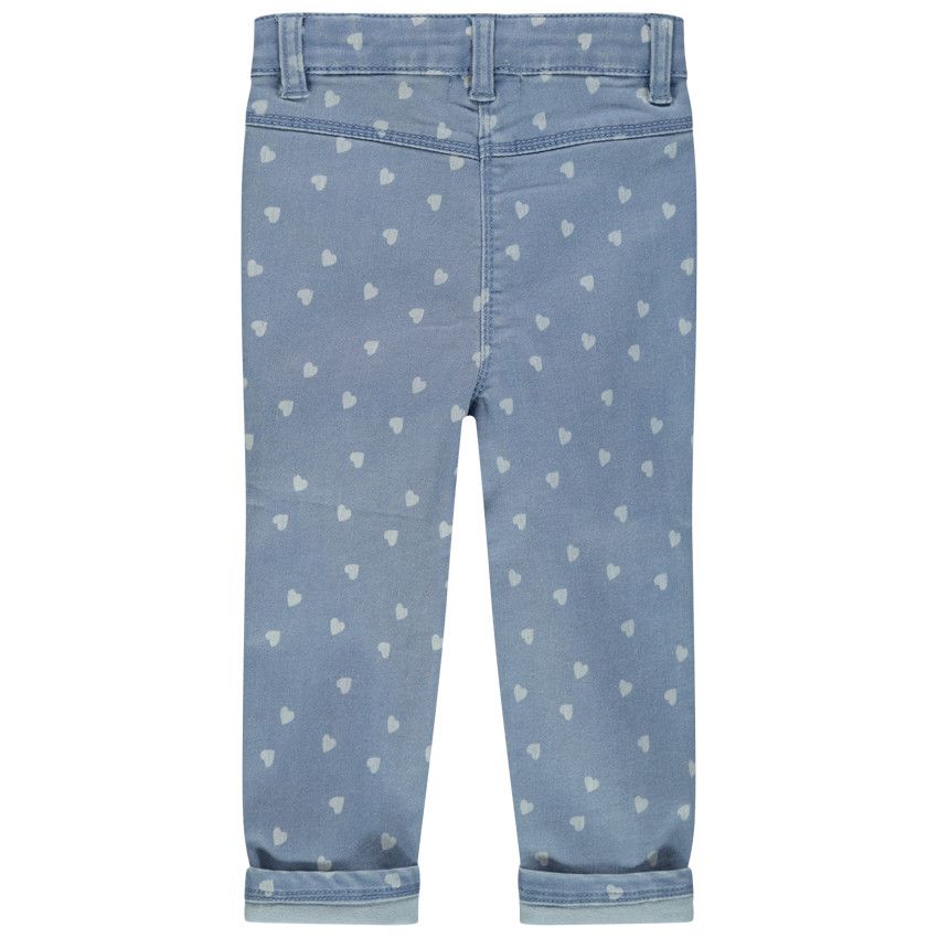 Jean effet used imprimé coeurs all-over - Bleu