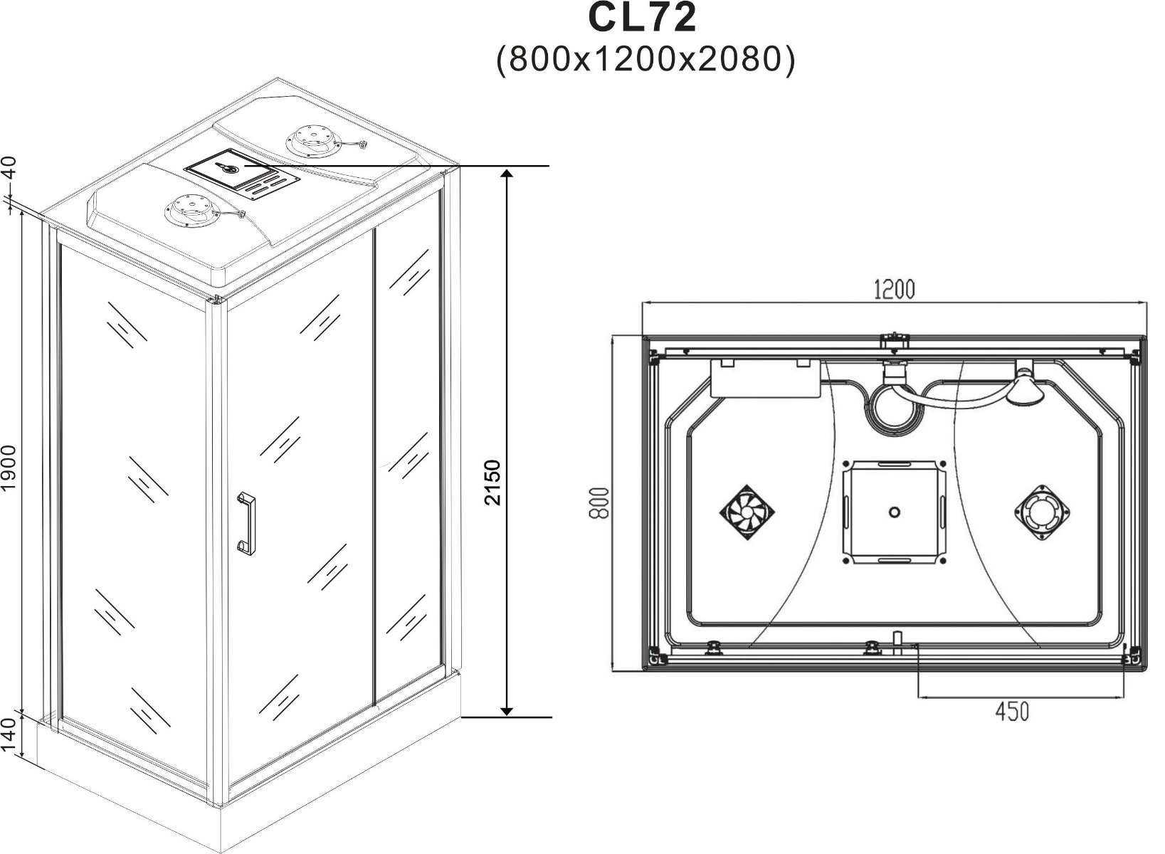 Badstuber Trend gesloten douchecabine kitvrij rechthoek 120x80x215cm