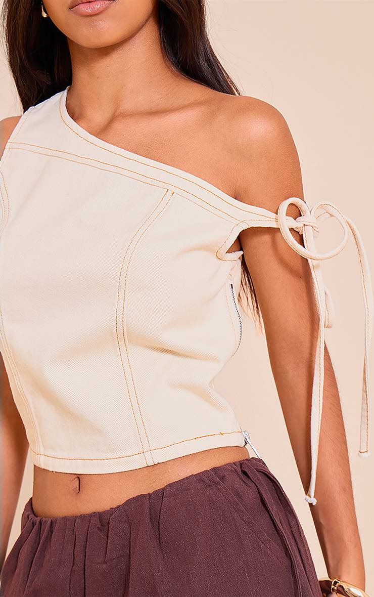 Pale Yellow Top Court En Denim Asymétrique Petite