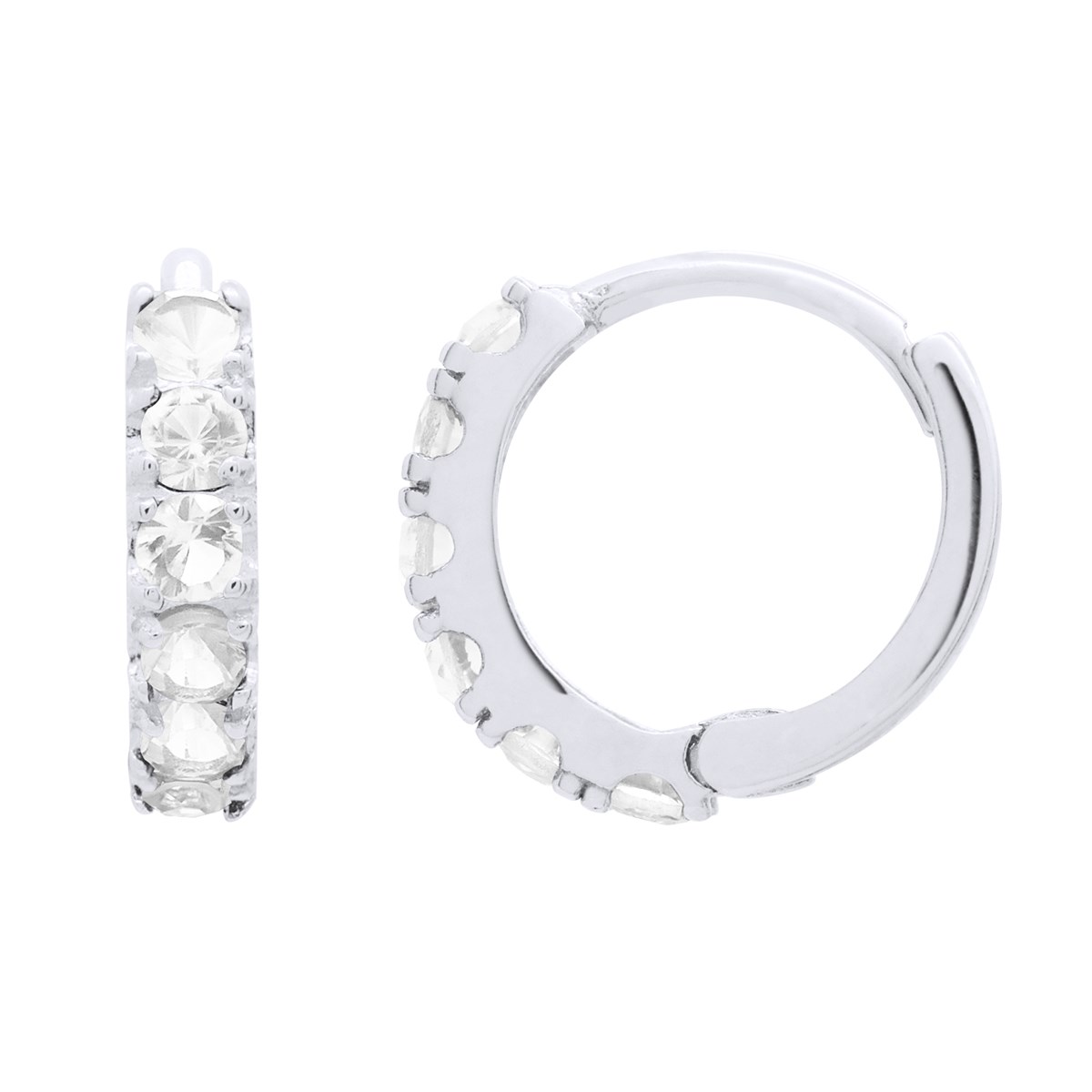Boucles d'Oreilles Créoles - Ornées d'Oxydes de Zirconium Blancs - Or Blanc