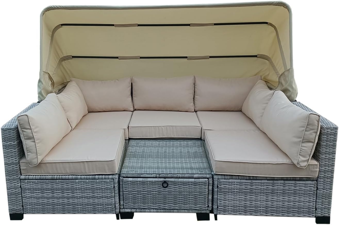 HTI living Loungemöbel Grau/Beige 6-teiliges Set Outdoor Sofa Gartenlounge Gartensofa