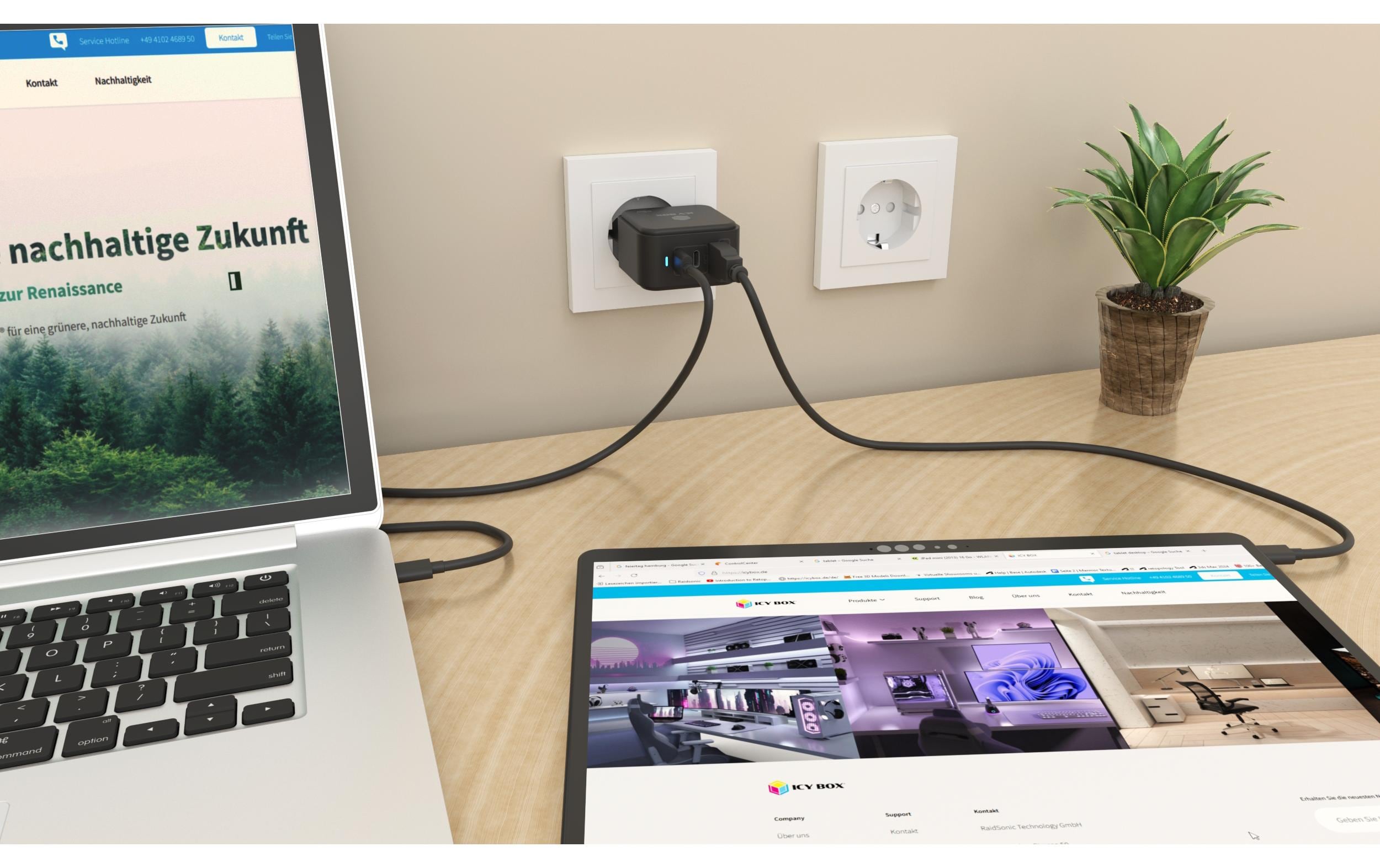 USB-Wandladegerät IB-PS1030-PDGaN Wandladegerät mit 65 W Power Delivery und Schnellladefunktion