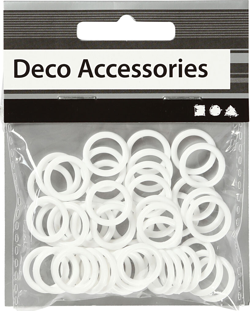 Plastikringe - Hvid - Ø 15 MM - Tykkelse 2 MM - 50 Stk