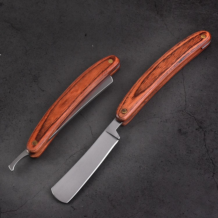 Edelstahl Barber Rasierer Vintage Klapprasiermesser mit Holzgriff - Braun / Silber