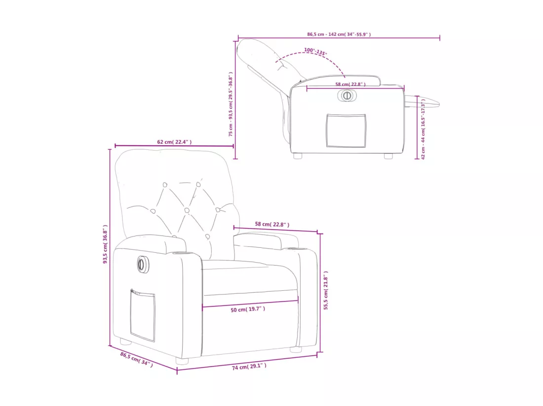 Fauteuil inclinable électrique Noir Tissu