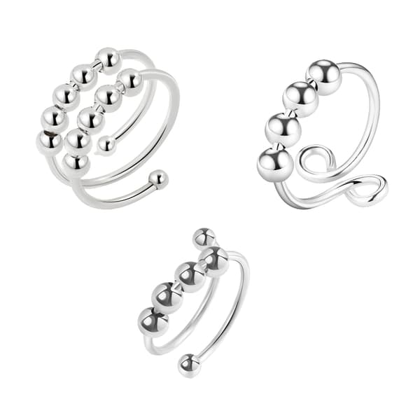 INF Justerbar kobber antistressring, 3-pakning Sølv
