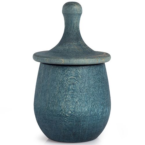 Grapat houten poppetje in bakje - blauw