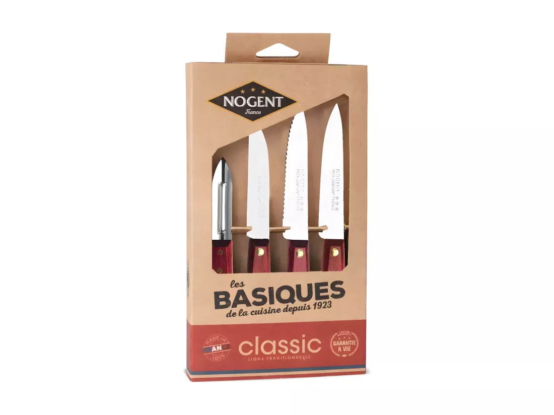 Nogent 3 Etoiles Coffret de 3 couteaux et un éplucheur merisier - 00083v