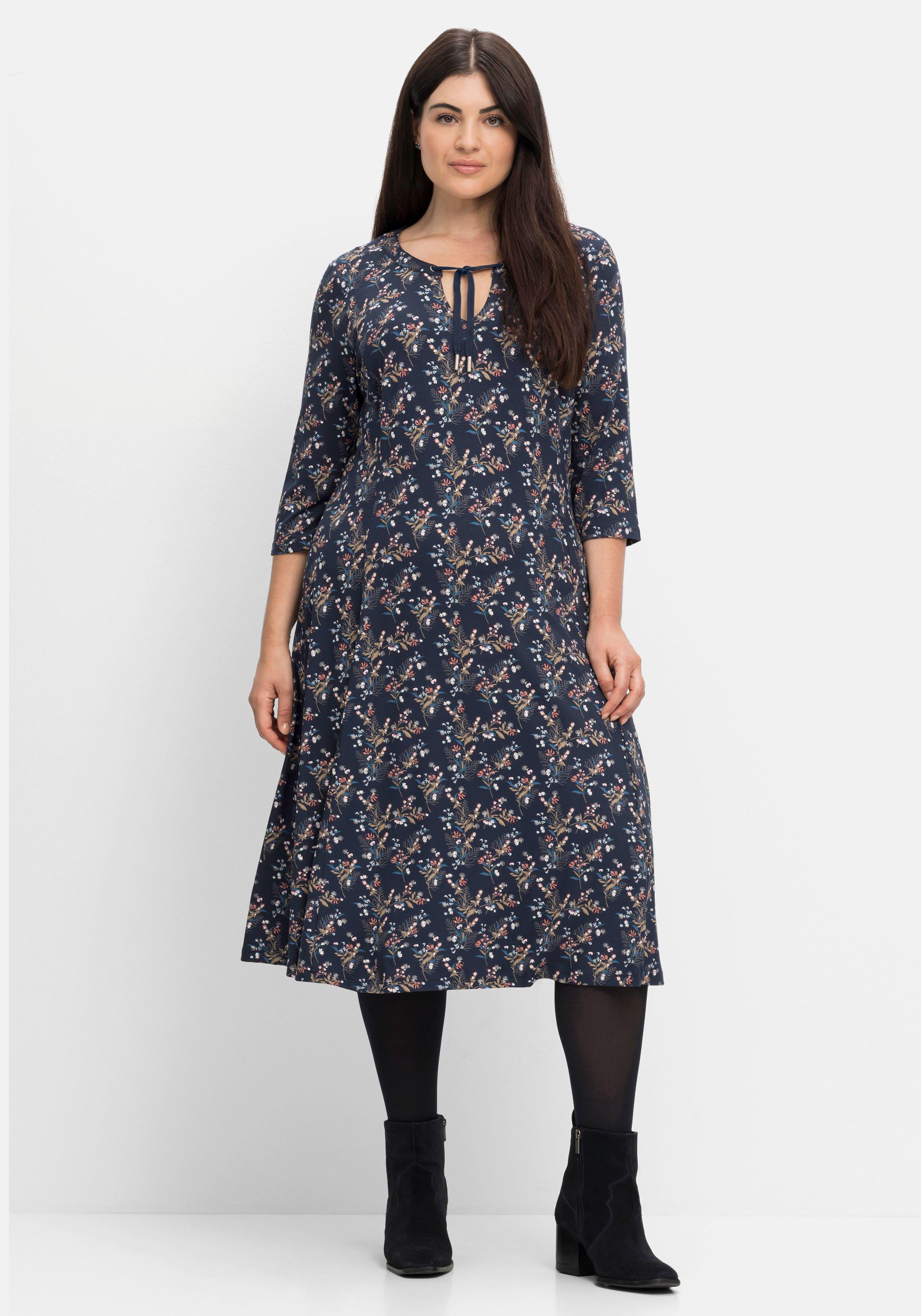 Jerseykleid in Midilänge, mit Blumendruck