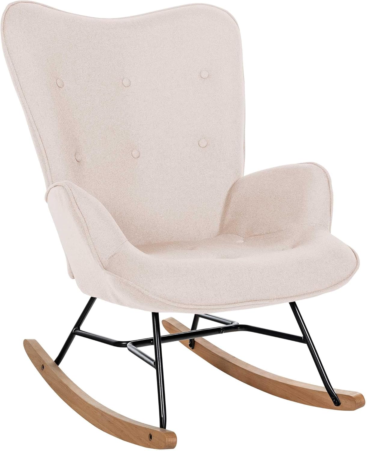 CLP Schaukelstuhl Sanka I Schaukelsessel Mit Stoffbezug Und Metallgestell I Relaxsessel Mit Holzkufen, Farbe:Creme