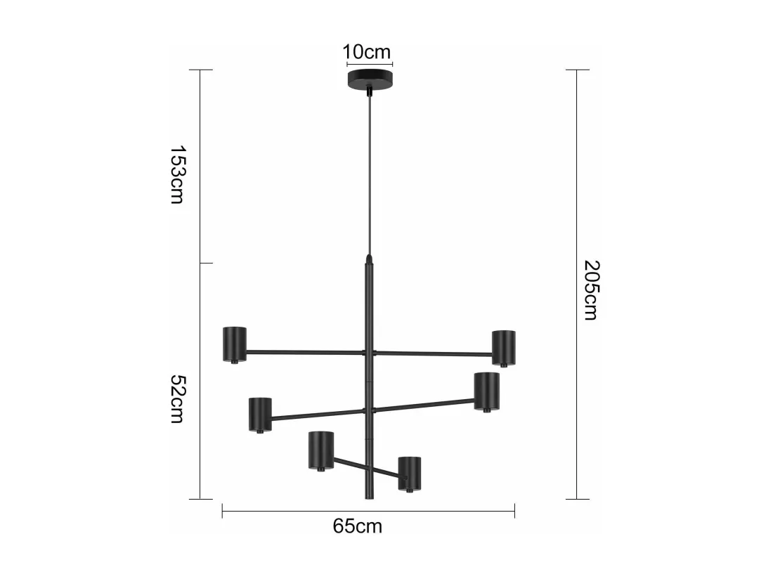 NETTLIFE Suspension 6 Ampoules E27 Noir Diam.65cm Vintage Métal Orientable Lustre Industriel Salon pour Salle à Manger Chambre