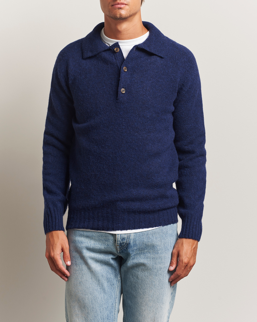 Harley Of Scotland Brushed Supersoft Lambswool Polo Nightsky