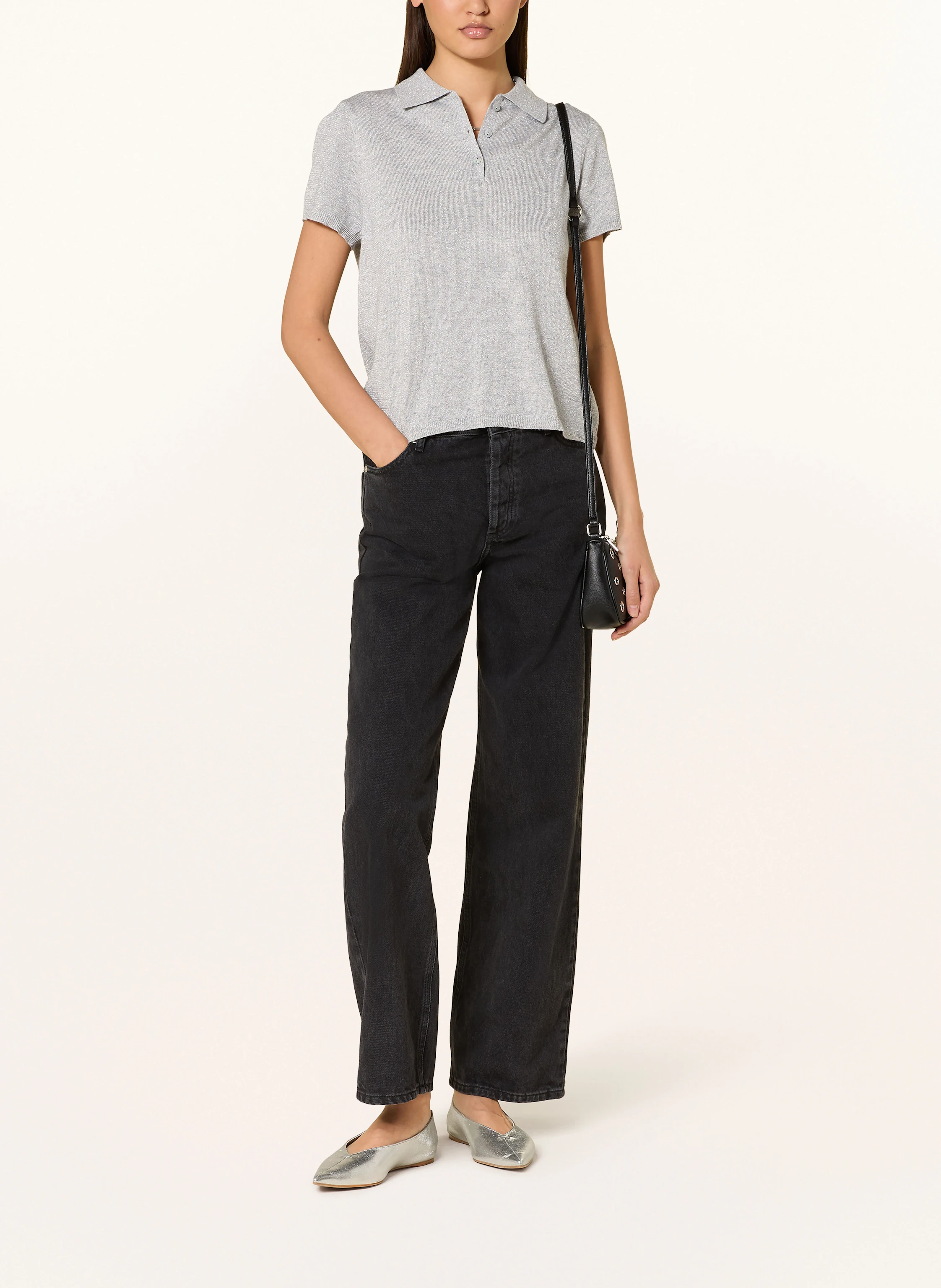 FTC CASHMERE Strick-Poloshirt mit Glitzergarn