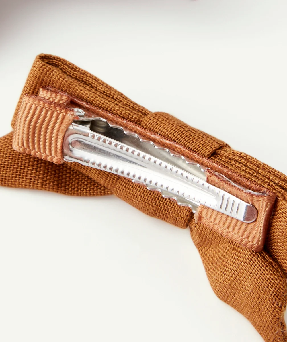 LOT DE 3 BARRETTES FILLE NOEUD MARRON ET IMPRIMÉ TARTAN