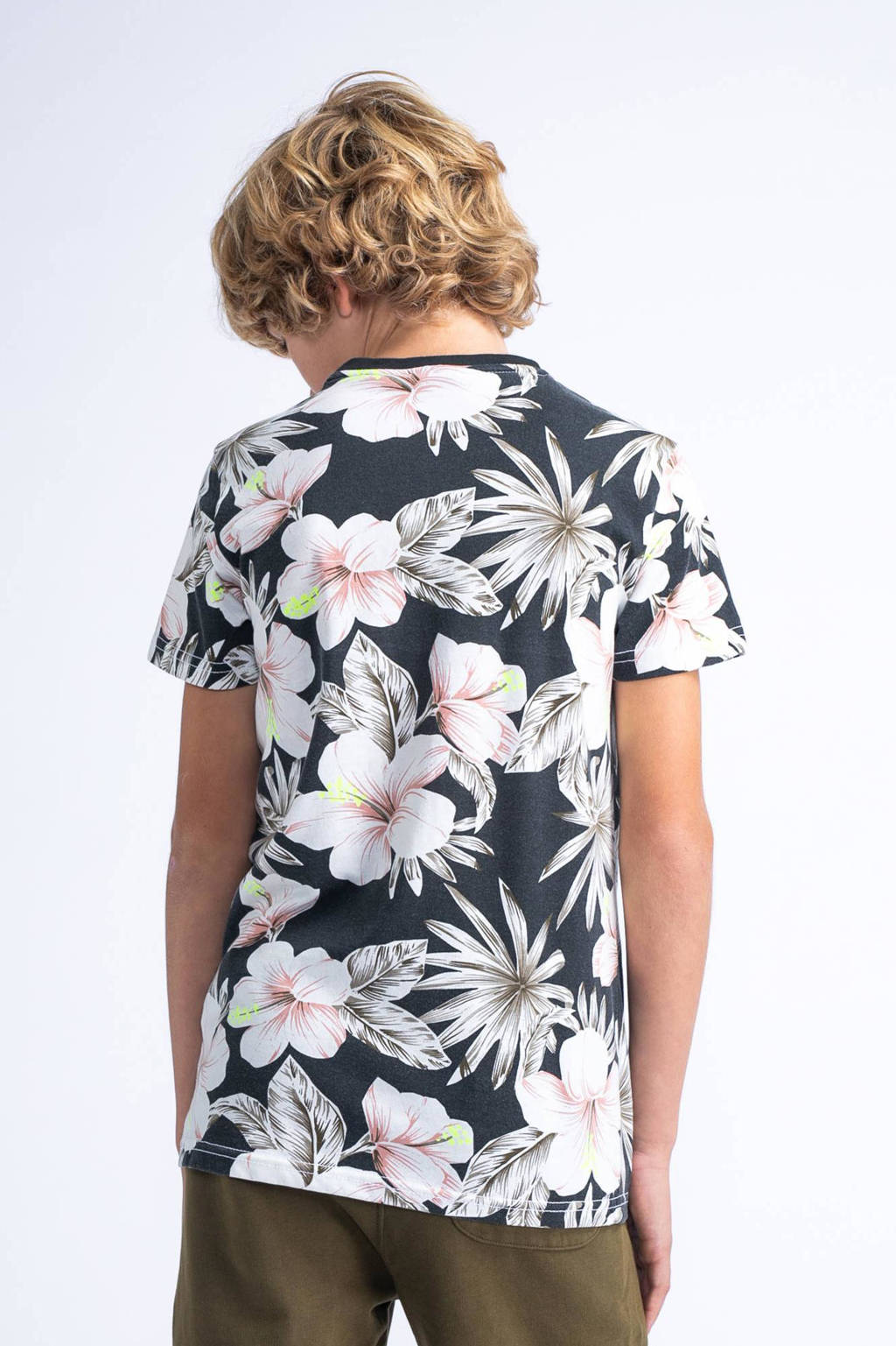 Petrol Industries T-shirt met all over print donkergrijs/oranje/wit