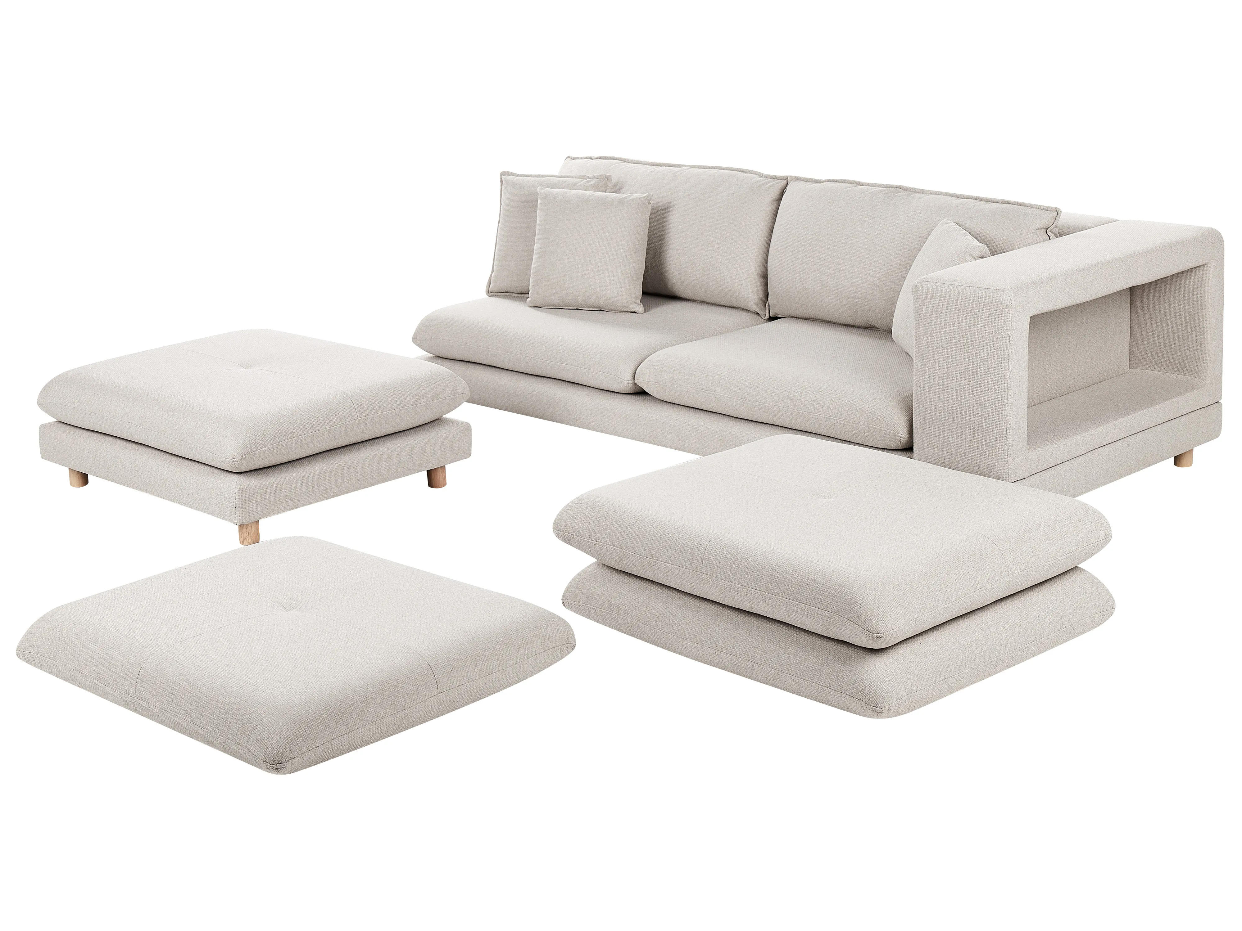 Bank 2-zits HEDEN Stof Beige met ottomaan