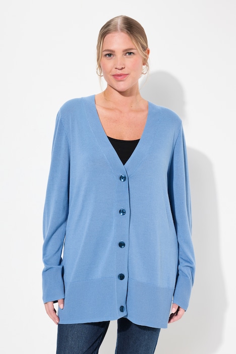 Strickjacke, V-Ausschnitt, Knopfleiste, Feinstrick