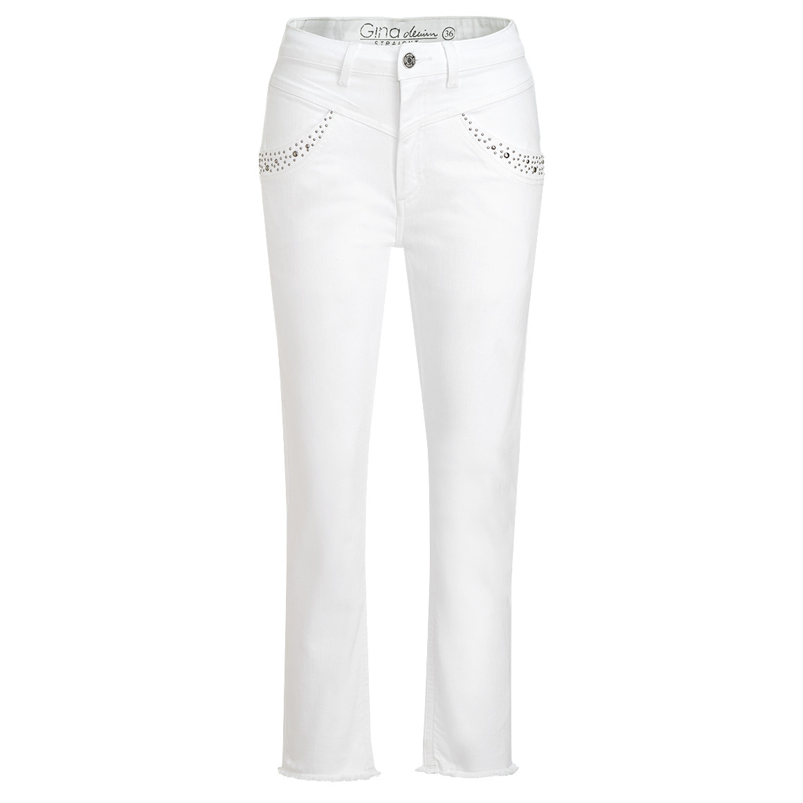 Gina Damen Straight-Jeans mit Nieten-Besatz weiss
