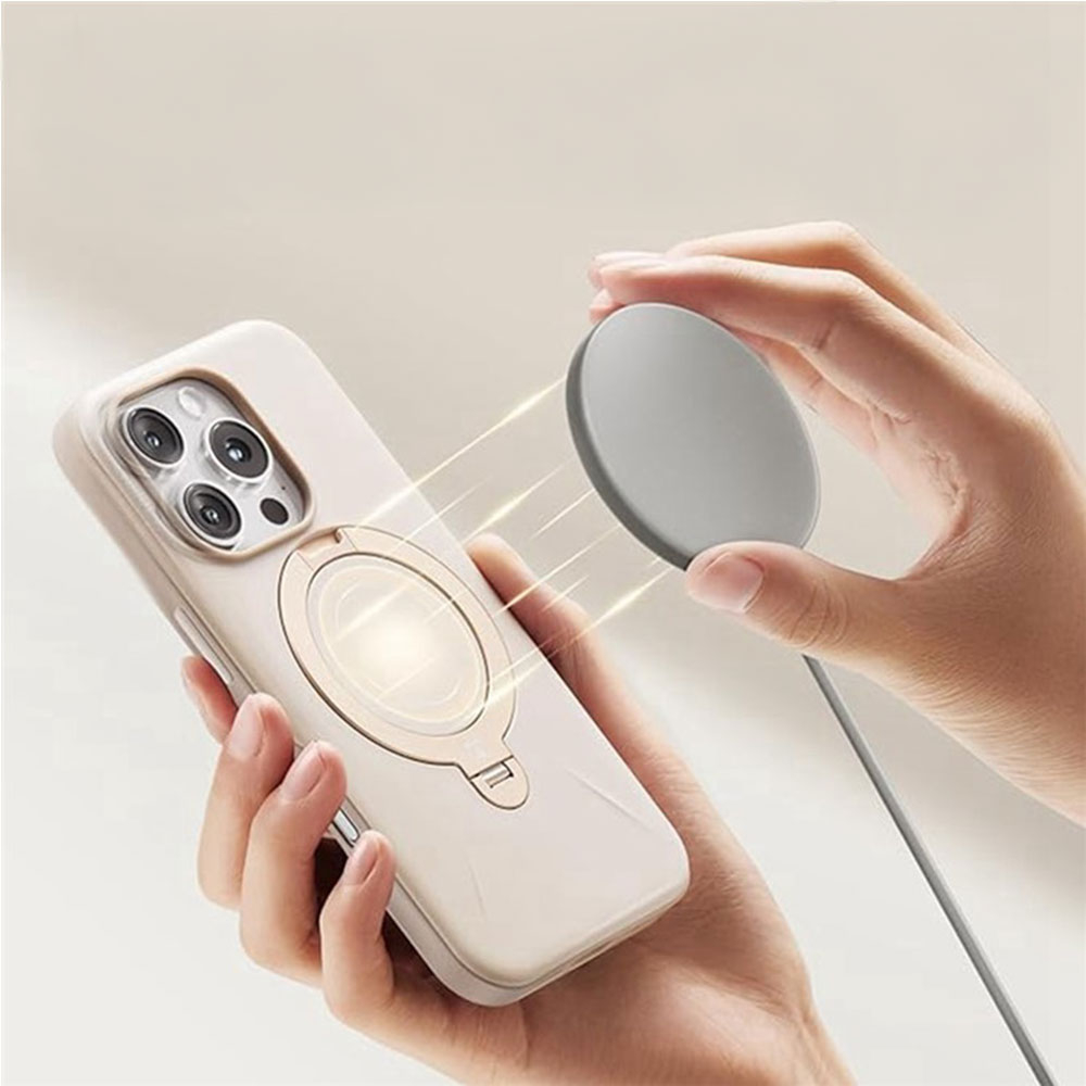 iPhone 16 Pro Max Ostand 360° Spin Fusion MagSafe Hybrid Hardcase Schutz Hülle Ring Stand   Kickstand - Beige