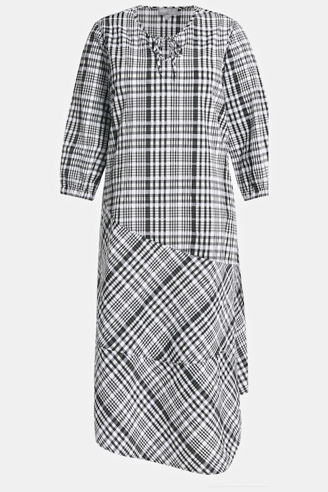 Midikleid, Seersucker, A-Linie, Karo, Rundhals, 3/4-Arm