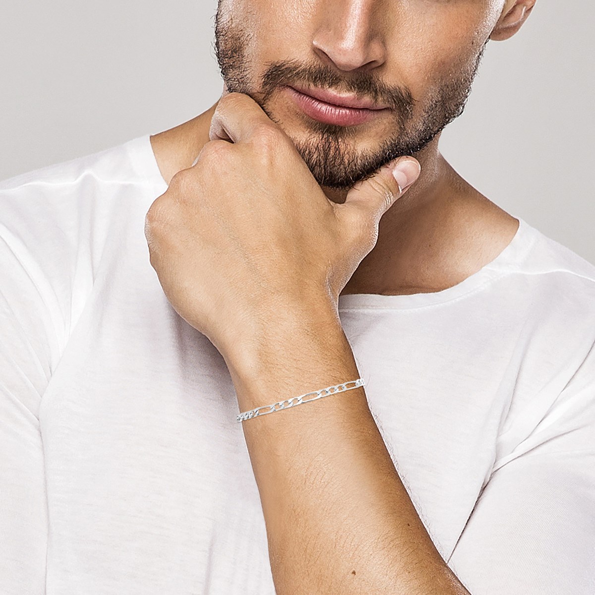 Bracelet Brillaxis maille figaro argent rhodié 21cm