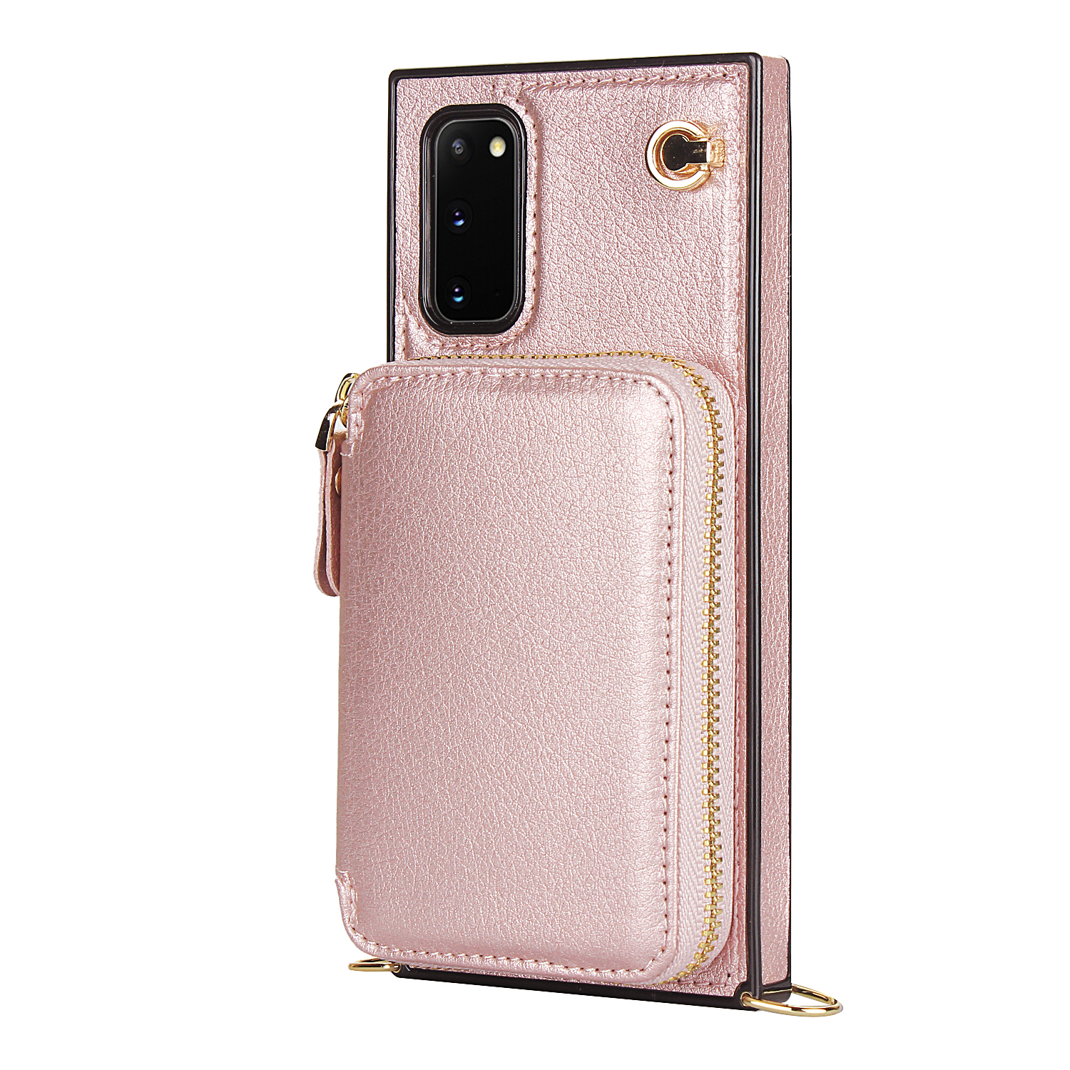Samsung Galaxy S20 / S20 5G Necklace Leder Schutz Hülle mit Kartenfächer   Handykette (140cm) - Roségold